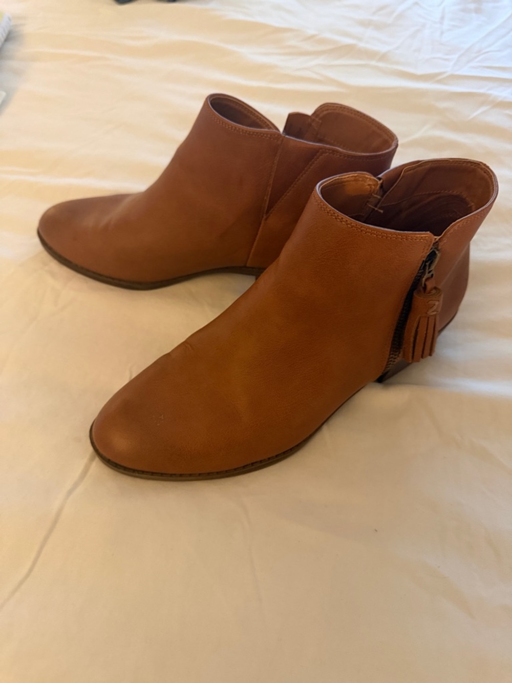 Zodiac Tan Leather Tassel Side-Zip Ankle Booties